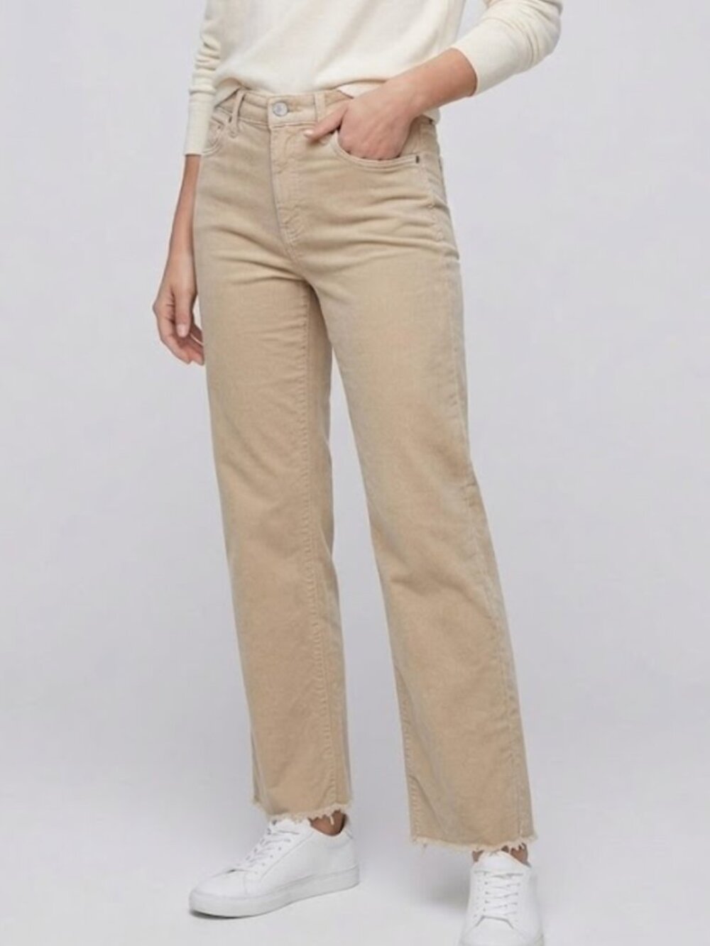 Kensie Allie High Rise Slim Straight Jeans 8/29 Cream Raw Hem Denim